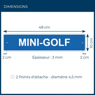 Panneau de signalisation pour camping "MINI-GOLF" - 48 x 10 cm - Bleu