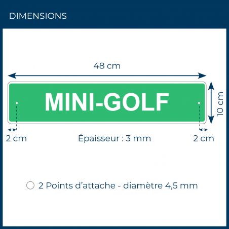 Panneau de signalisation pour camping "MINI-GOLF" - 48 x 10 cm - Vert