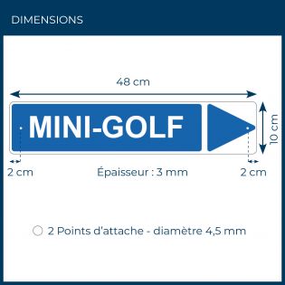 Panneau de signalisation pour camping "MINI-GOLF Droite" - 48 x 10 cm - Bleu