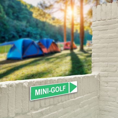 Panneau de signalisation pour camping "MINI-GOLF Droite" - 48 x 10 cm - Vert
