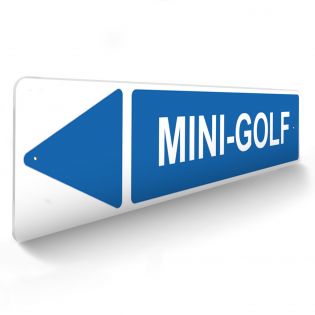Panneau de signalisation pour camping "MINI-GOLF Gauche" - 48 x 10 cm - Bleu