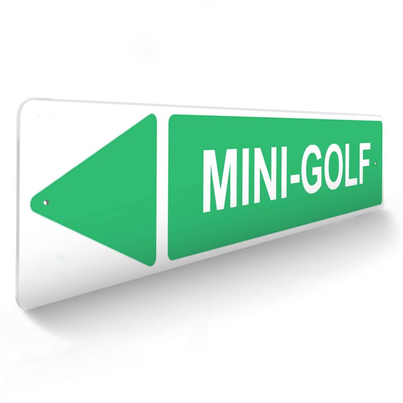 Panneau de signalisation pour camping "MINI-GOLF Gauche" - 48 x 10 cm - Vert Panneau de signalisation pour camping "MINI-GOLF Gauche" - 48 x 10 cm - Vert