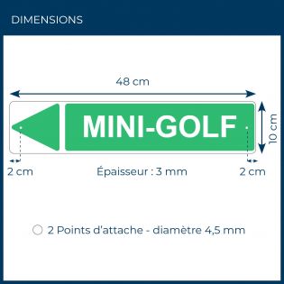 Panneau de signalisation pour camping "MINI-GOLF Gauche" - 48 x 10 cm - Vert