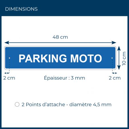 Panneau de signalisation pour camping "PARKING MOTO" - 48 x 10 cm - Bleu