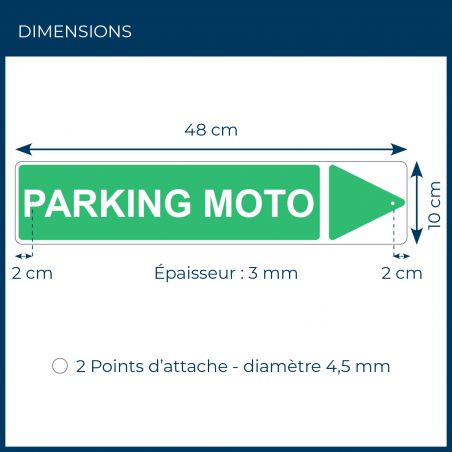 Panneau de signalisation pour camping "PARKING MOTO Droite" - 48 x 10 cm - Vert