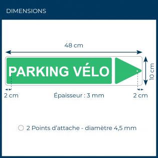 Panneau de signalisation pour camping "PARKING VELO Droite" - 48 x 10 cm - Vert