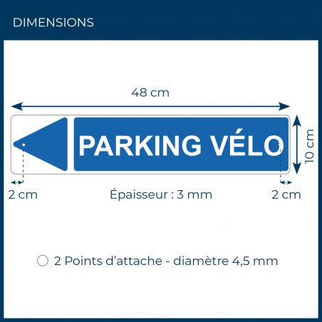 Panneau de signalisation pour camping "PARKING VELO Gauche" - 48 x 10 cm - Bleu