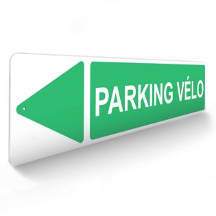 Panneau de signalisation pour camping "PARKING VELO Gauche" - 48 x 10 cm - Vert