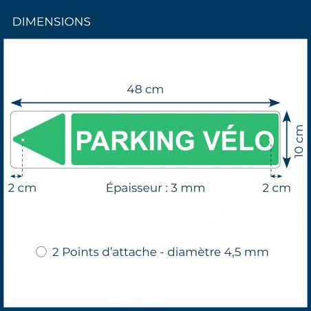 Panneau de signalisation pour camping "PARKING VELO Gauche" - 48 x 10 cm - Vert