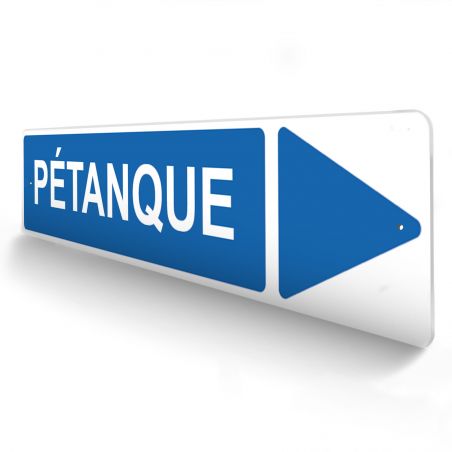 Panneau de signalisation pour camping "PETANQUE Droite" - 48 x 10 cm - Bleu