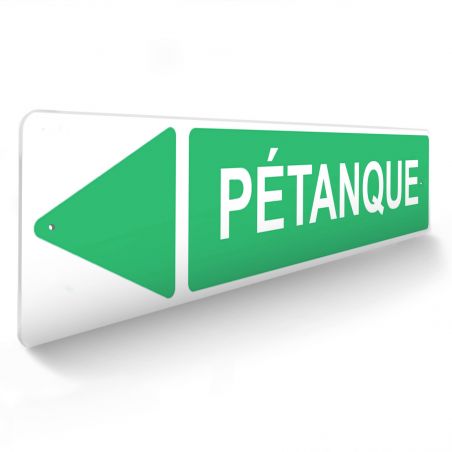 Panneau de signalisation pour camping "PETANQUE Gauche" - 48 x 10 cm - Vert