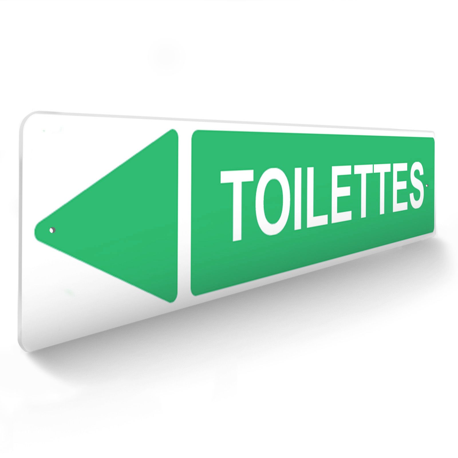 Panneau de signalisation pour camping "TOILETTES Gauche" - 48 x 10 cm - Vert
