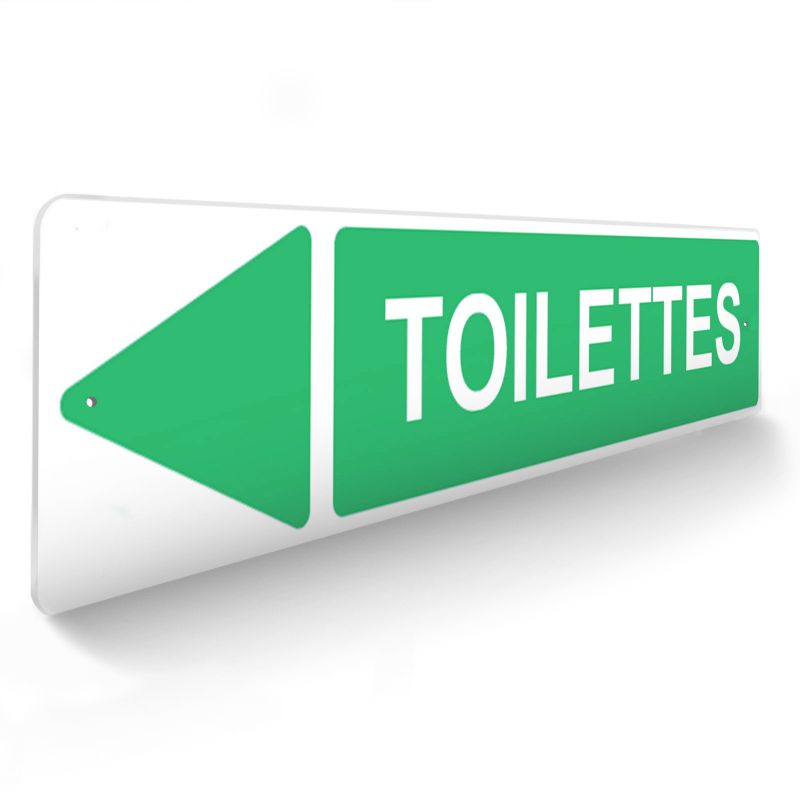 Panneau de signalisation pour camping "TOILETTES Gauche" - 48 x 10 cm - Vert Panneau de signalisation pour camping "TOILETTES Gauche" - 48 x 10 cm - Vert