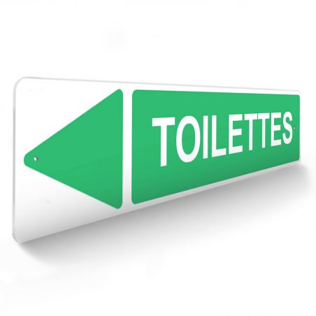 Panneau de signalisation pour camping "TOILETTES Gauche" - 48 x 10 cm - Vert
