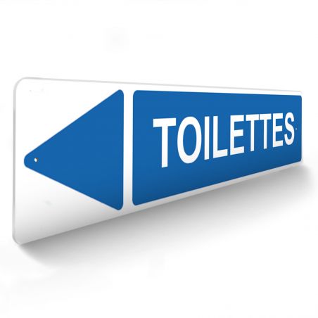 Panneau de signalisation pour camping "TOILETTES Gauche" - 48 x 10 cm - Bleu