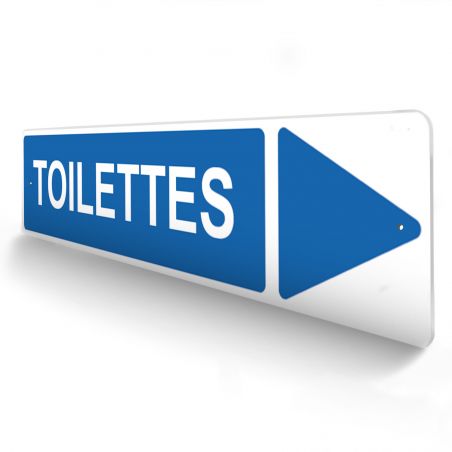 Panneau de signalisation pour camping "TOILETTES Droite" - 48 x 10 cm - Bleu
