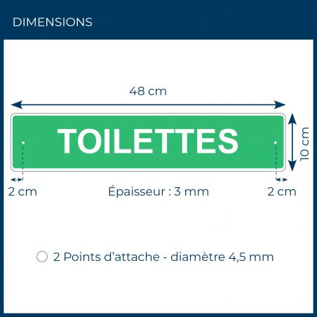 Panneau de signalisation pour camping "TOILETTES" - 48 x 10 cm - Vert