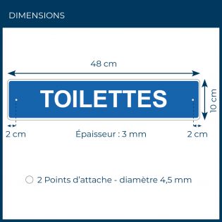 Panneau de signalisation pour camping "TOILETTES" - 48 x 10 cm - Bleu