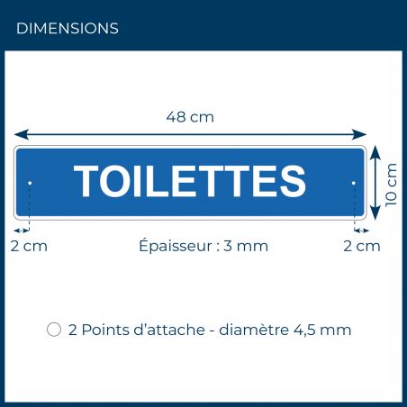Panneau de signalisation pour camping "TOILETTES" - 48 x 10 cm - Bleu