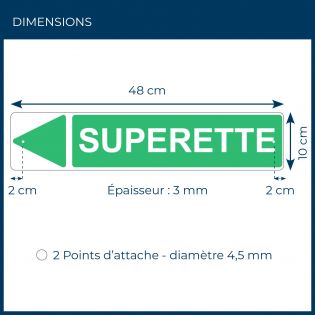 Panneau de signalisation pour camping "SUPERETTE Gauche" - 48 x 10 cm - Vert