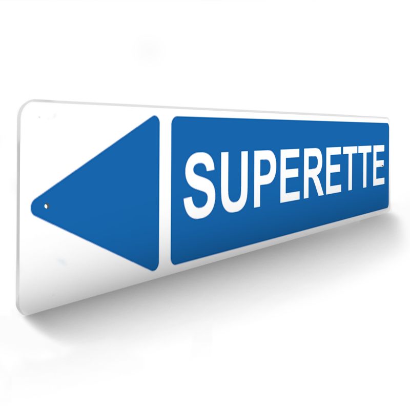 Panneau de signalisation pour camping "SUPERETTE Gauche" - 48 x 10 cm - Bleu Panneau de signalisation pour camping "SUPERETTE Gauche" - 48 x 10 cm - Bleu