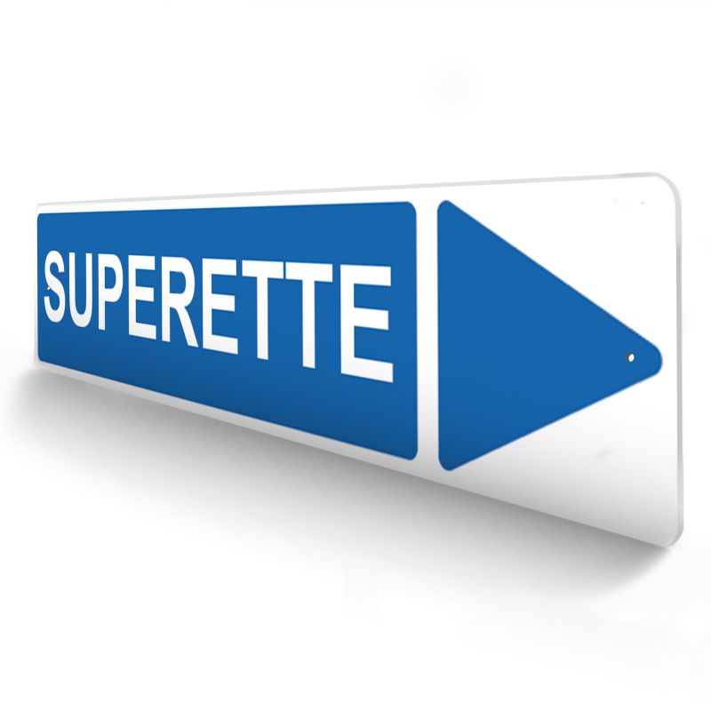 Panneau de signalisation pour camping "SUPERETTE Droite" - 48 x 10 cm - Bleu Panneau de signalisation pour camping "SUPERETTE Droite" - 48 x 10 cm - Bleu
