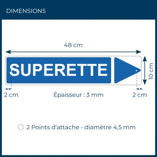 Panneau de signalisation pour camping "SUPERETTE Droite" - 48 x 10 cm - Bleu