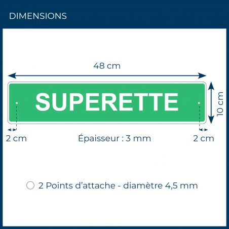 Panneau de signalisation pour camping "SUPERETTE" - 48 x 10 cm - Vert