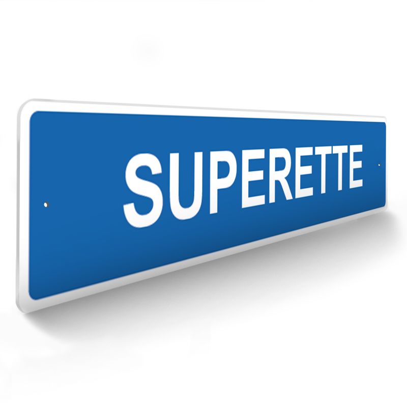 Panneau de signalisation pour camping "SUPERETTE" - 48 x 10 cm - Bleu Panneau de signalisation pour camping "SUPERETTE" - 48 x 10 cm - Bleu