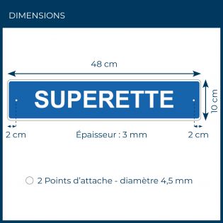 Panneau de signalisation pour camping "SUPERETTE" - 48 x 10 cm - Bleu