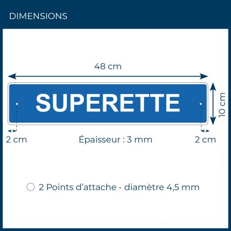 Panneau de signalisation pour camping "SUPERETTE" - 48 x 10 cm - Bleu