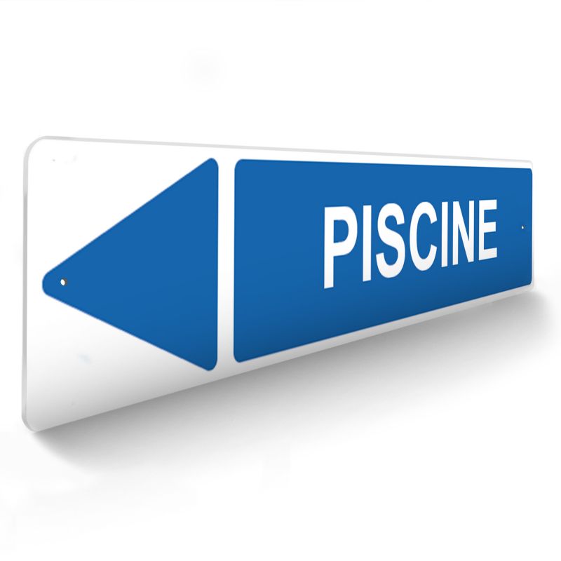 Panneau de signalisation pour camping "PISCINE Gauche" - 48 x 10 cm - Bleu Panneau de signalisation pour camping "PISCINE Gauche" - 48 x 10 cm - Bleu