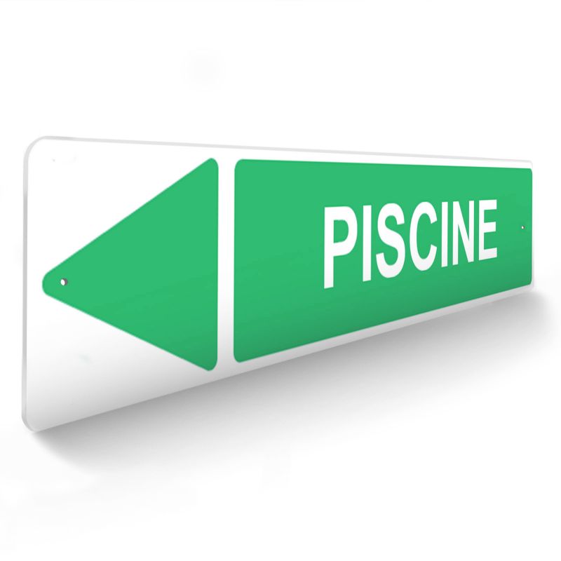 Panneau de signalisation pour camping "PISCINE Gauche" - 48 x 10 cm - Vert Panneau de signalisation pour camping "PISCINE Gauche" - 48 x 10 cm - Vert