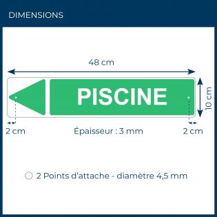Panneau de signalisation pour camping "PISCINE Gauche" - 48 x 10 cm - Vert