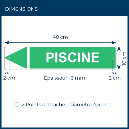 Panneau de signalisation pour camping "PISCINE Gauche" - 48 x 10 cm - Vert
