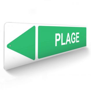 Panneau de signalisation pour camping "PLAGE Gauche" - 48 x 10 cm - Vert