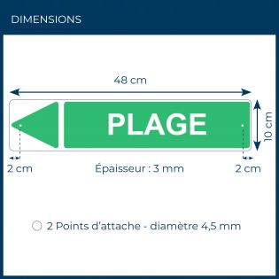 Panneau de signalisation pour camping "PLAGE Gauche" - 48 x 10 cm - Vert
