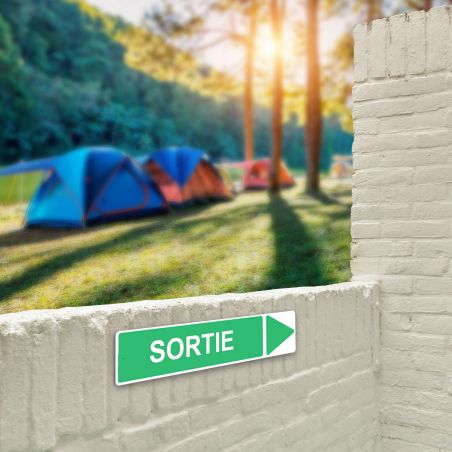 Panneau de signalisation pour camping "SORTIE Droite" - 48 x 10 cm - Vert