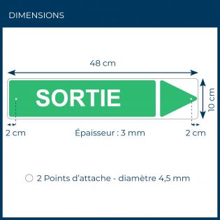 Panneau de signalisation pour camping "SORTIE Droite" - 48 x 10 cm - Vert