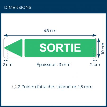 Panneau de signalisation pour camping "SORTIE Gauche" - 48 x 10 cm - Vert