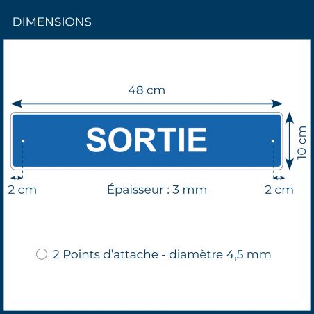 Panneau de signalisation pour camping "SORTIE" - 48 x 10 cm - Bleu