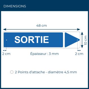 Panneau de signalisation pour camping "SORTIE Droite" - 48 x 10 cm - Bleu