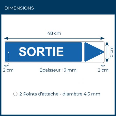 Panneau de signalisation pour camping "SORTIE Droite" - 48 x 10 cm - Bleu