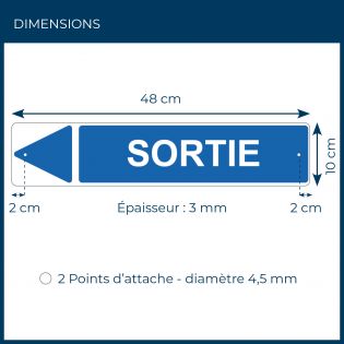 Panneau de signalisation pour camping "SORTIE Gauche" - 48 x 10 cm - Bleu