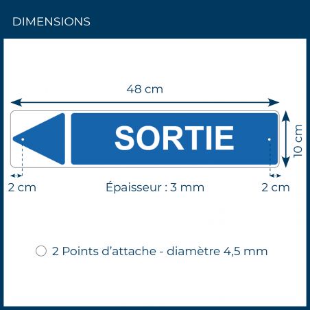 Panneau de signalisation pour camping "SORTIE Gauche" - 48 x 10 cm - Bleu