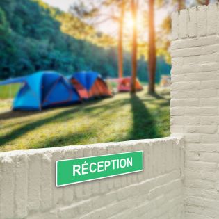 Panneau de signalisation pour camping "RECEPTION" - 48 x 10 cm - Vert