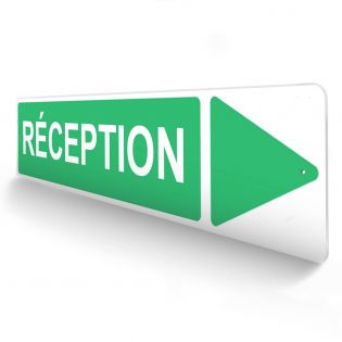 Panneau de signalisation pour camping "RECEPTION Droite" - 48 x 10 cm - Vert