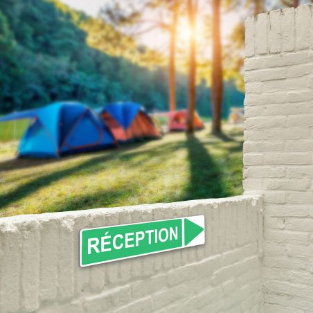 Panneau de signalisation pour camping "RECEPTION Droite" - 48 x 10 cm - Vert