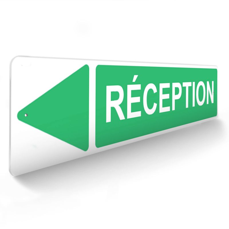Panneau de signalisation pour camping "RECEPTION Gauche" - 48 x 10 cm - Vert Panneau de signalisation pour camping "RECEPTION Gauche" - 48 x 10 cm - Vert