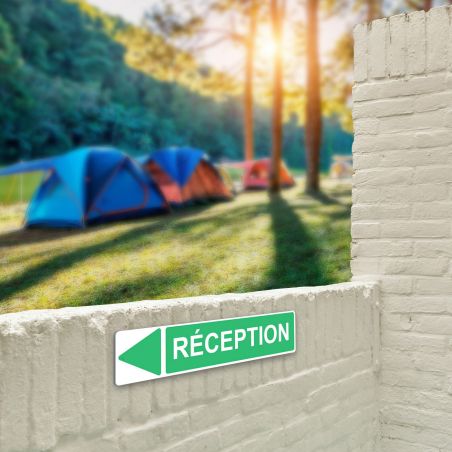 Panneau de signalisation pour camping "RECEPTION Gauche" - 48 x 10 cm - Vert